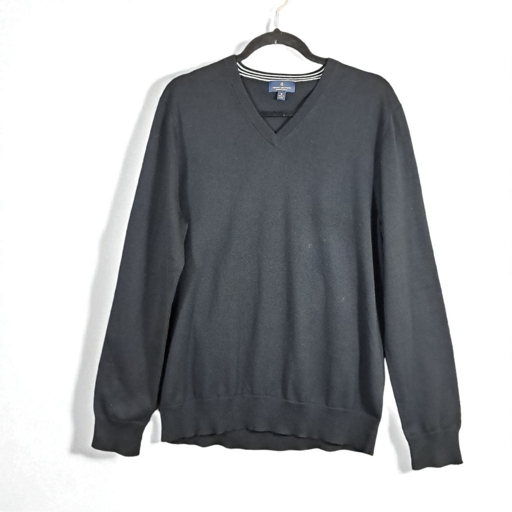 Brooks Brothers Mens Sweater Size M Black 100% Pima Cotton‎ V Neck Long Sleeve